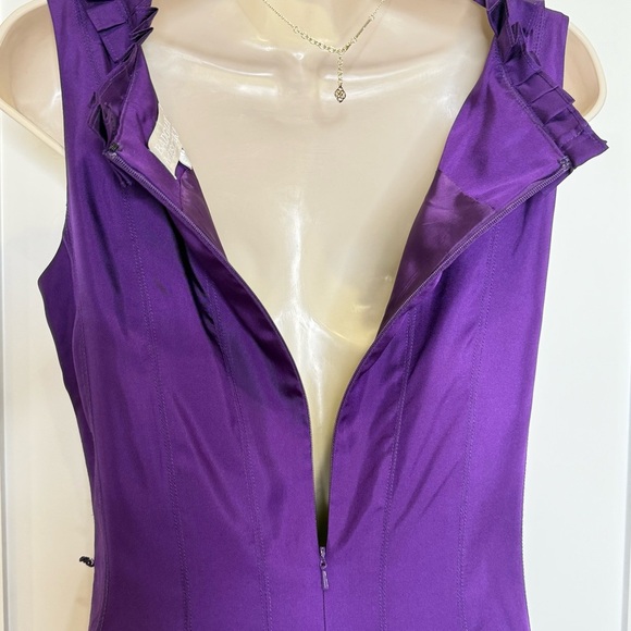 Badgley Mischka Silk Fit and Flare Dress Size 4 Satin Purple Elegant Cocktail - Picture 6 of 10